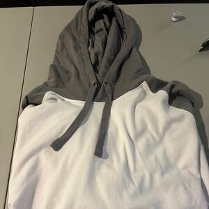Grey and white thin hoodie.